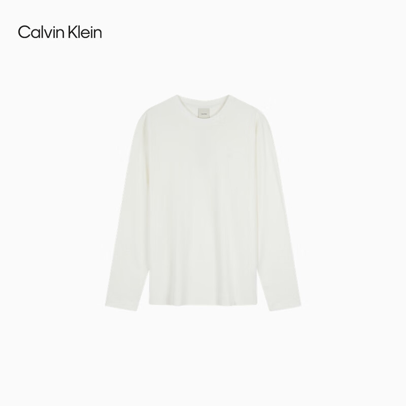 Calvin KleinJeans25秋季新款男士休闲通勤ck刺绣纯棉圆领打底衫长袖上衣T恤 YAF-牛乳白 2XL