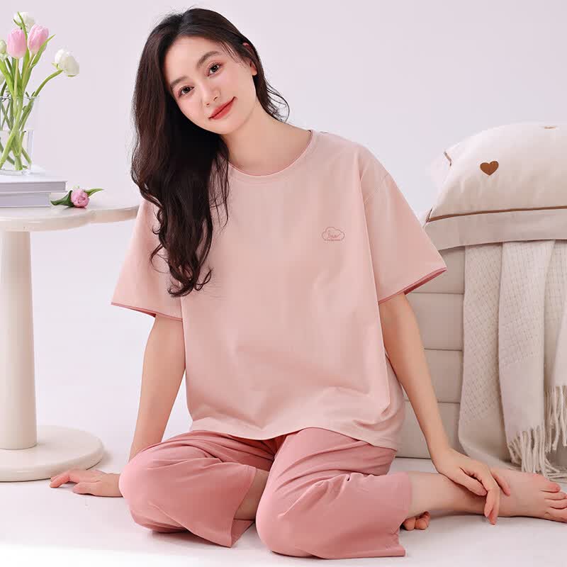 莫代尔睡衣女士纯棉夏季短袖七分裤薄款2026新款可外穿休闲夏天家居服女 54M88004 L 100-120斤 下午四点前下单，当天发货