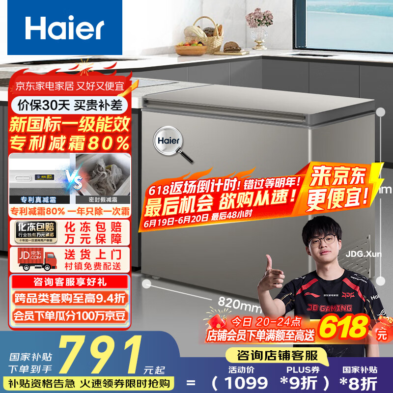 海尔（Haier）小冰柜家用京东自营200升小冰箱小型冷柜大容量-30度深冷速冻保鲜BC/BD-200GHCD家电国家补贴20%