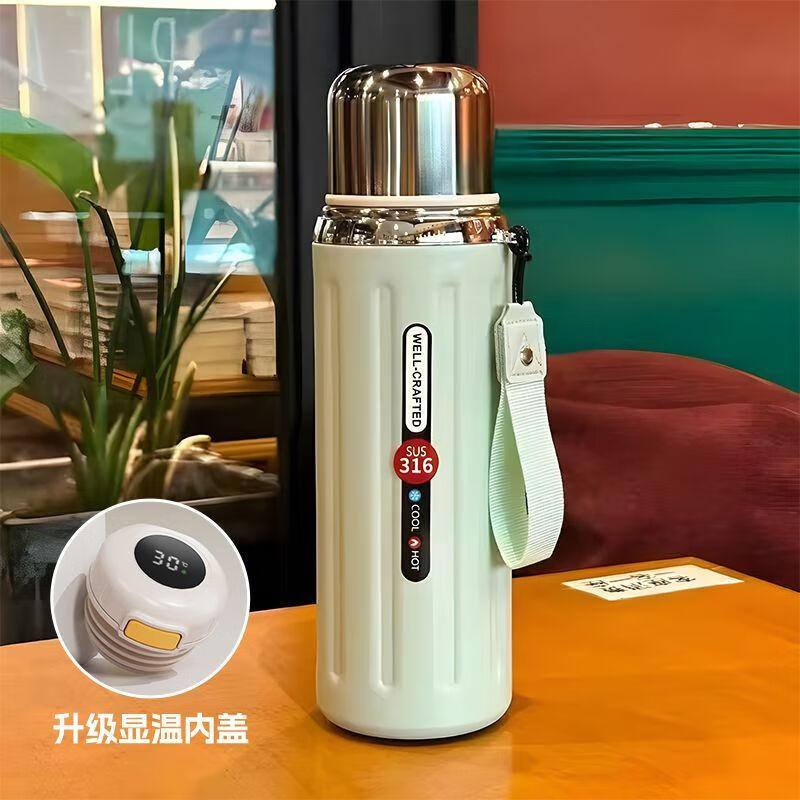 泰禧阁不锈钢保温杯高颜值男女水杯大容量茶水分离泡茶杯便捷户外罗马杯 大钢炮-氧气绿800ML 【普通常规款】