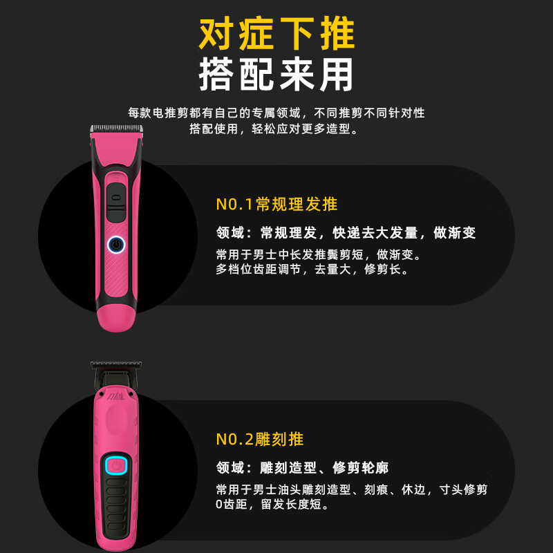 刀雄理发器套装电推剪油头雕刻推发型师大电池电推子家用快剪剪发 理发器两件套粉色 无规格