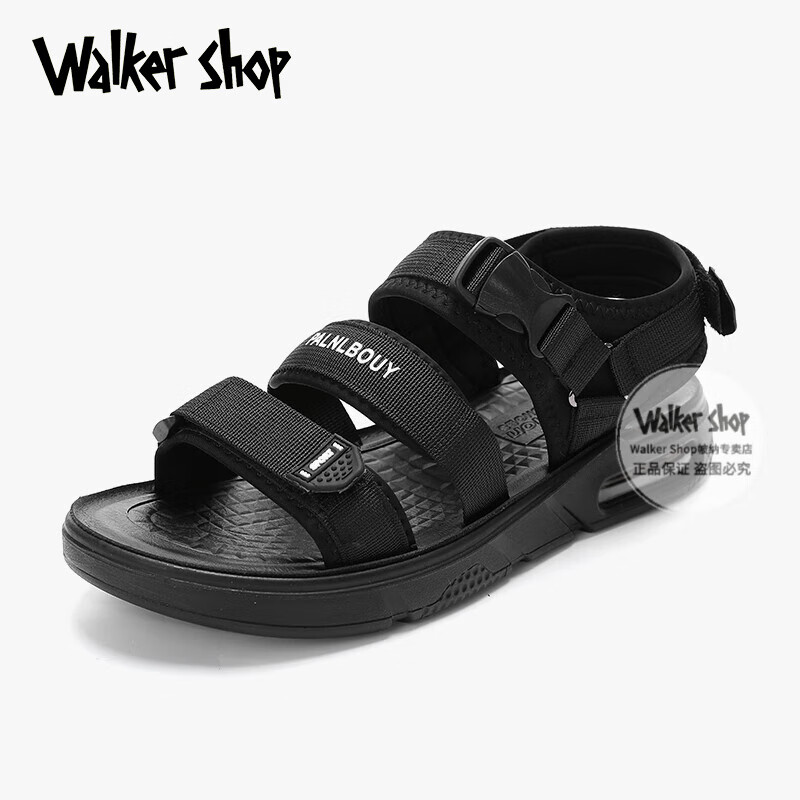 Walker Shop凉鞋男士新款夏季简约休闲运动开车外穿沙滩鞋男士气垫鞋凉拖鞋 黑色B款 41