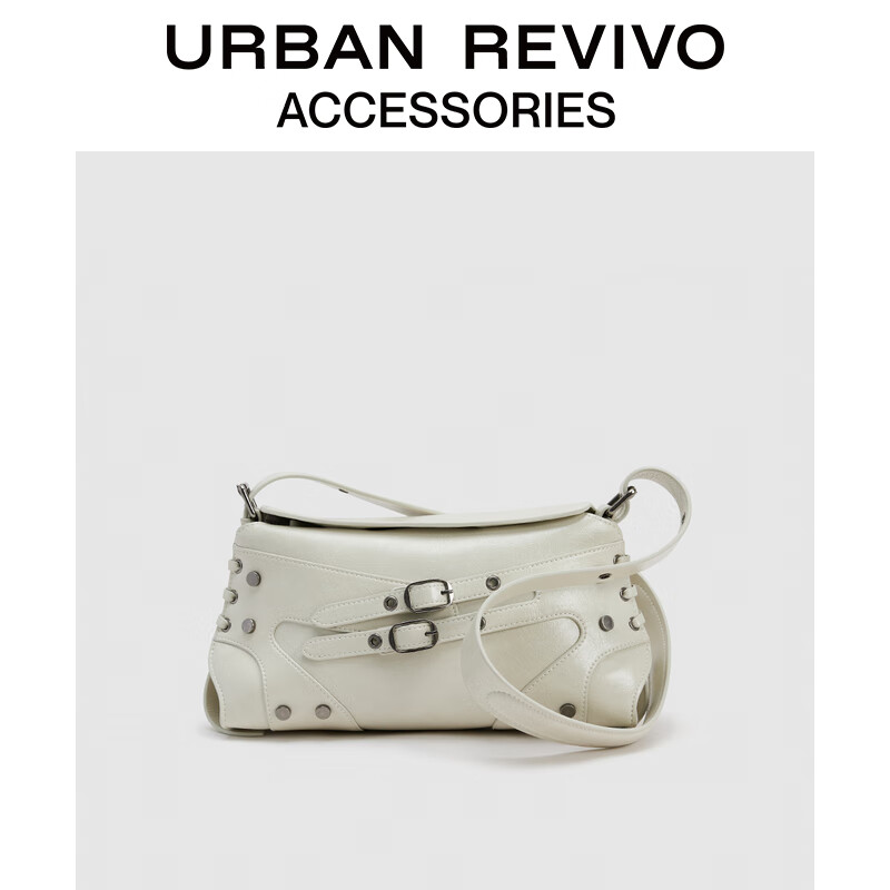 URBAN REVIVO2025夏季新款女士袢扣机车单肩斜挎包UAYB50079 粉灰