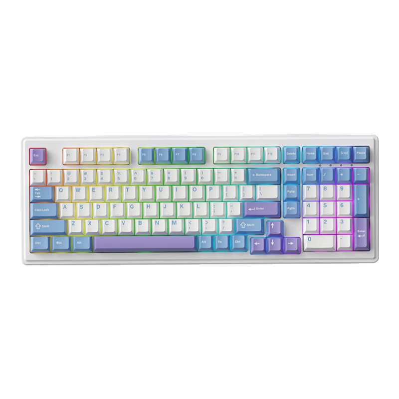 新盟A98無線機械鍵盤客制化有線/藍牙三模gasket結(jié)構(gòu)hifi全鍵熱插拔筆記本辦公電腦平板電競游戲辦公 星光白-水蜜桃V3靜音軸-1萬毫安