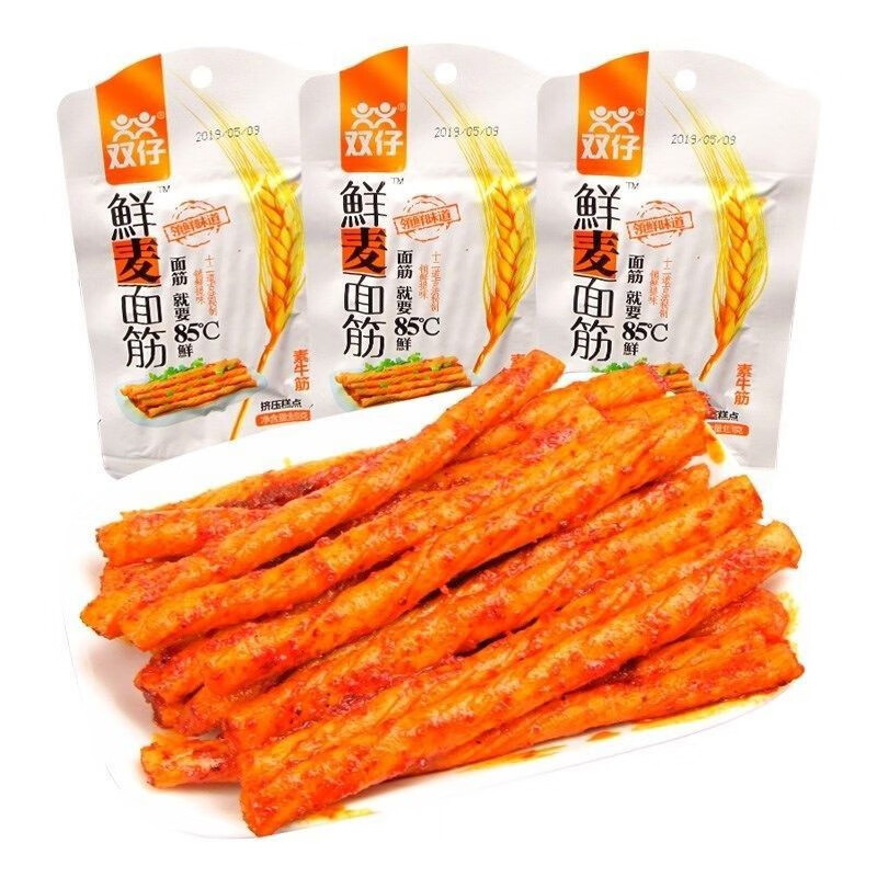 双仔鲜麦面筋板筋辣条儿时怀旧麻辣零食32克装湖南特产素牛筋辣条 双
