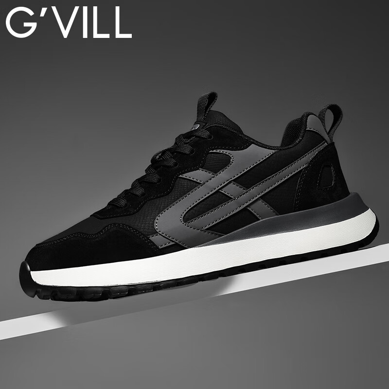 贵之步秋冬季男鞋新款休闲鞋软底防滑舒适运动鞋厚底增高缓震男款 黑色 G006 42 （运动鞋码）