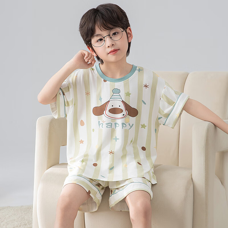 柚狮男童睡衣夏季莫代尔短袖薄款中大童男孩儿童2025新款家居服套装 HYF34087莫代尔UP3.0 100 cm8码建议身高(9b