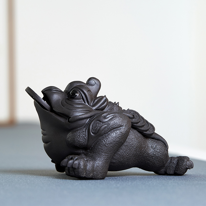 茶宠可养金蟾茶宠功夫茶玩纯蟾蜍招财茶道 黑泥招财金蟾王