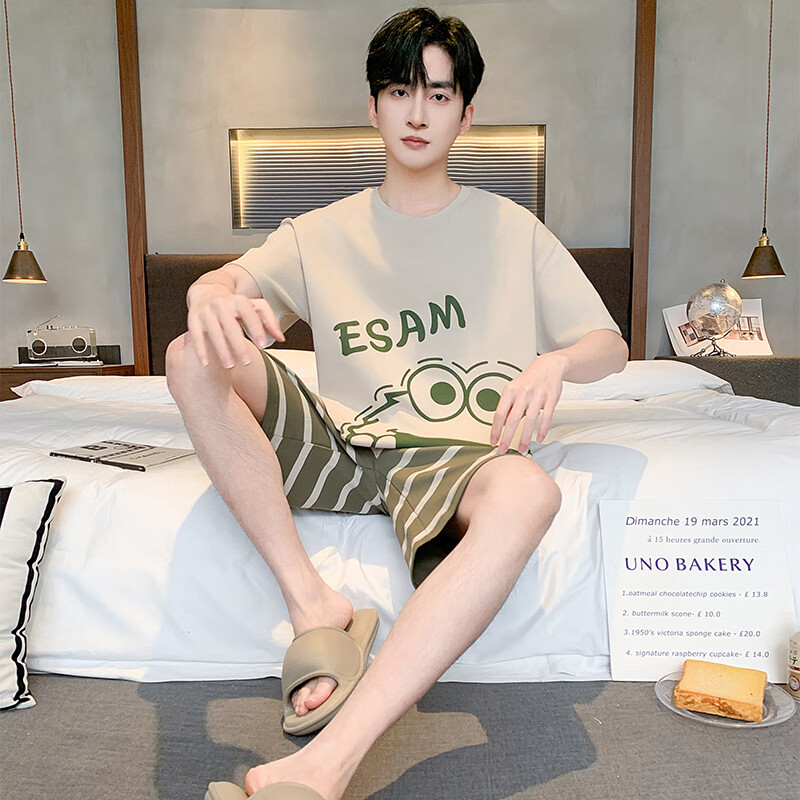 萧淑妃夏季纯棉男士睡衣青少年学生可外穿大码卡通短袖短裤家居服套装 芝麻街 5XL