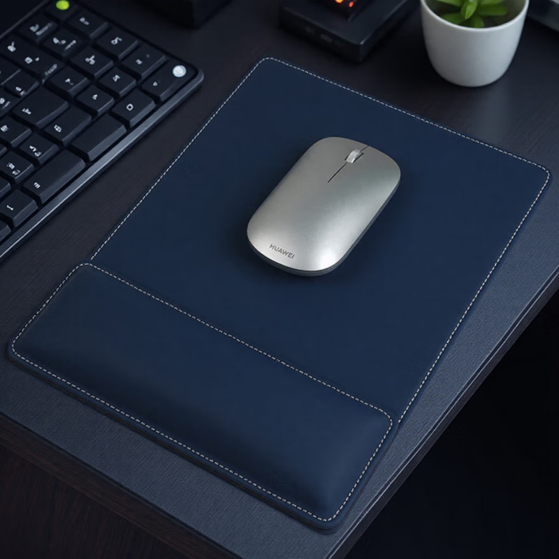 OBOQO鼠标垫护腕手腕垫二合一可自由组合PU皮革质感护手腕托慢回弹柔软舒适商务办公礼品支持定制 宝蓝色【鼠标垫腕垫套装】