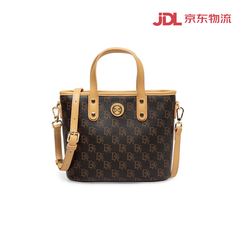 百思圖（BASTO）時(shí)尚經(jīng)典復(fù)古老花水桶包托特包手提單肩包女 深棕