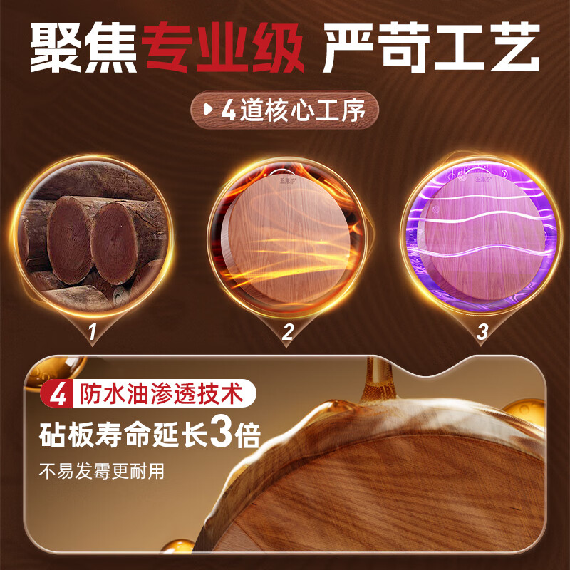 王麻子菜板 抗菌黑金乌檀木砧板家用圆形菜墩案板防霉商用面板 黑金檀木【大号4-6人】 圆形
