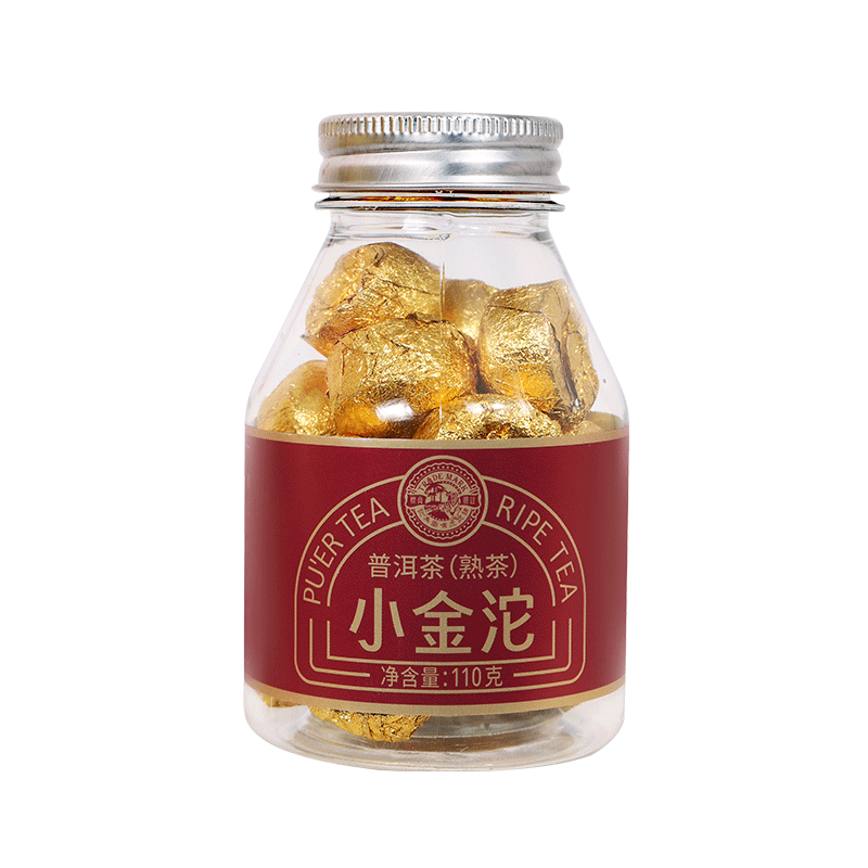 虎标普洱熟茶小沱茶迷你沱云南普洱熟茶小金沱普洱茶独立包装110g 糯米香口粮茶110g/罐 勐海产区