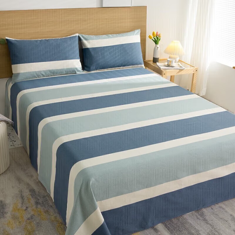 软贝原棉老粗布床单简约格子床单床上用品可水洗老粗布床单 欢乐 120*230cm床单+枕套一只