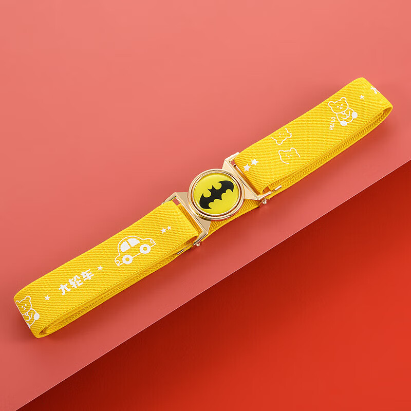 海迪洛皮帶童褲帶通用童小學(xué)生腰帶橡皮筋小孩簡(jiǎn)便幼兒彈力中大童 印花款黃色 蝙蝠卡通金色圓扣