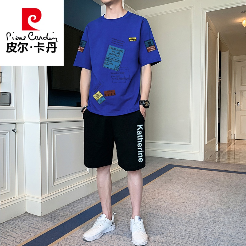 皮尔卡丹品牌高档男装 青年帅气运动套装男孩15岁高中初中生短袖t恤男