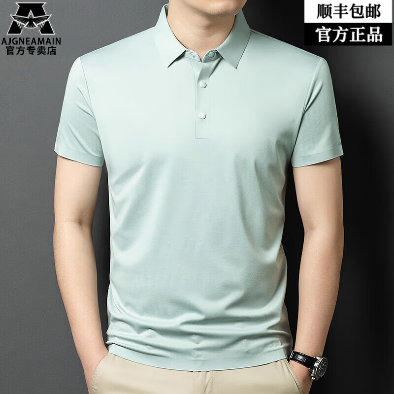 AJGNEAMAIN意大利轻奢大牌短袖t恤男夏季薄款商务休闲透气百搭翻领POLO衫潮 95315浅绿 【亲肤舒适免烫 】 2XL (185) 码【建议150-170斤】