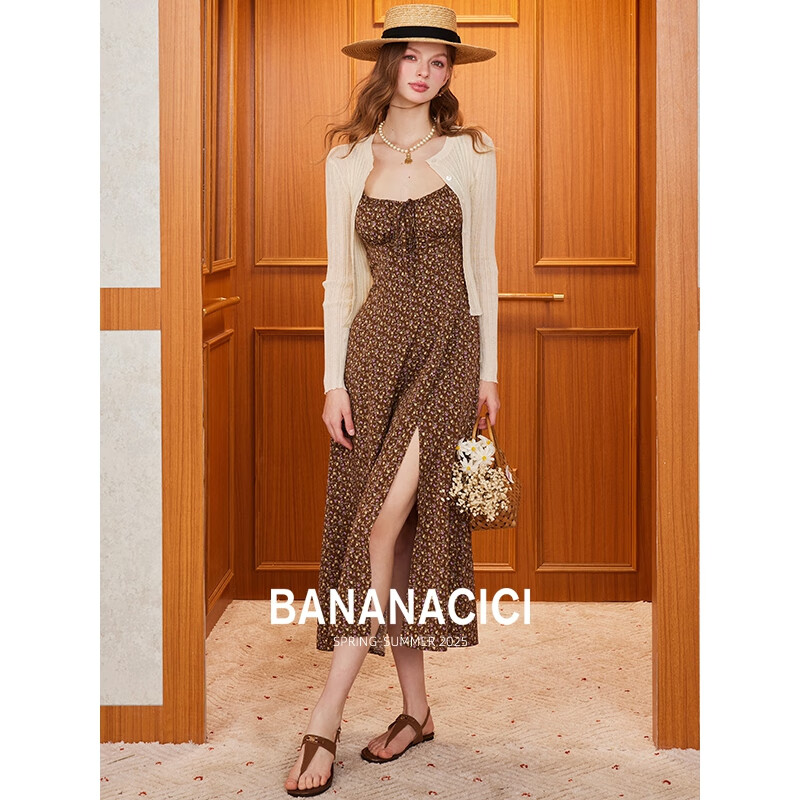 banana cici2025年夏季新款百搭14针薄透坑条显瘦长袖针织开衫C252MY602 黄色 L