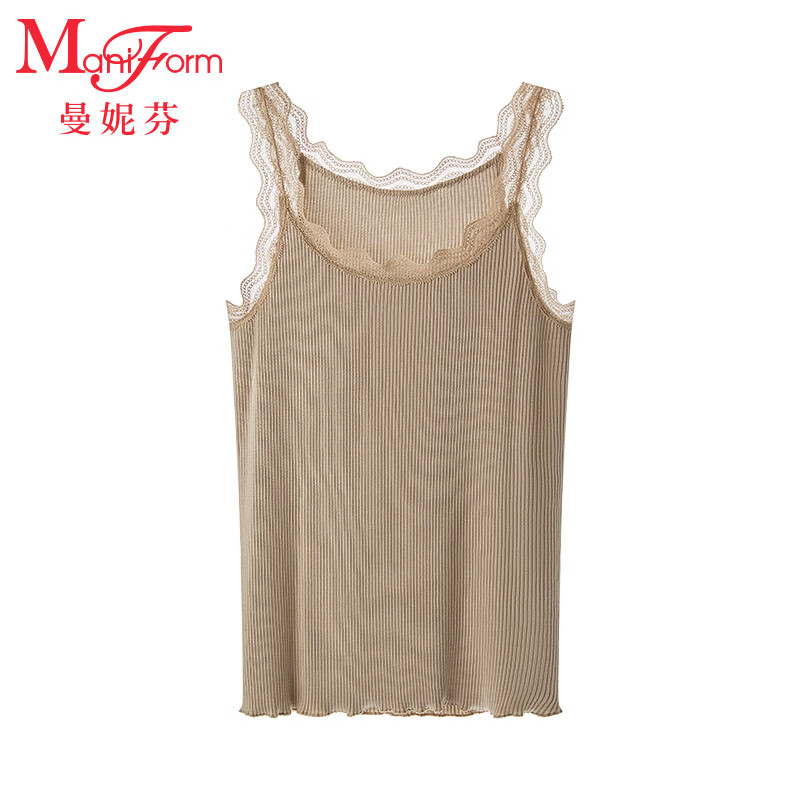 曼妮芬夏季新品蕾丝领单层背心打底吊带背心女 白色 L (165)