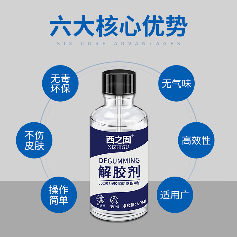 西之固502解胶剂强力去除瞬干胶3秒401电焊胶快干胶除胶剂卸美甲胶解胶水溶胶剂高效解胶剂 【西之固】解胶剂60ML