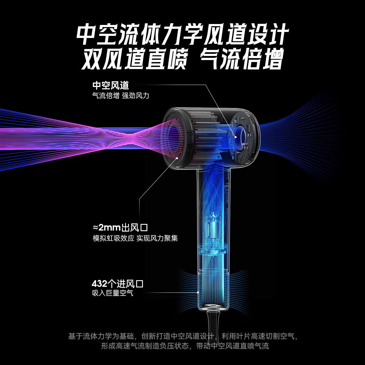 康夫(CONFU)高速电吹风机中空无叶发廊家用专业大功率大风力新年礼物负离子速干护发吹风筒S9灰