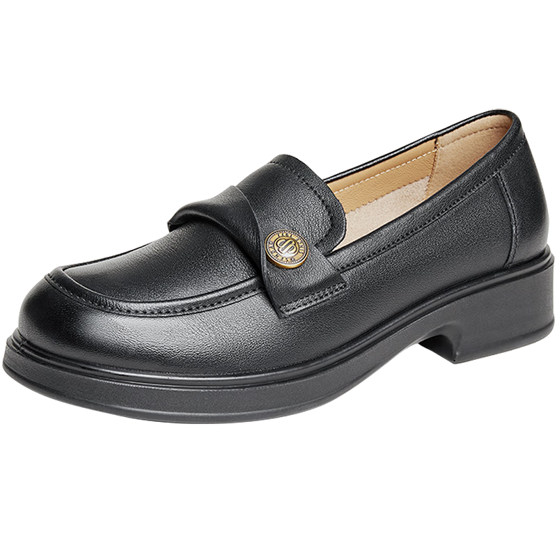 森達樂福鞋女鞋春秋新款商場同款通勤一腳蹬小皮鞋XCA01CA4 經(jīng)典款-黑色 35