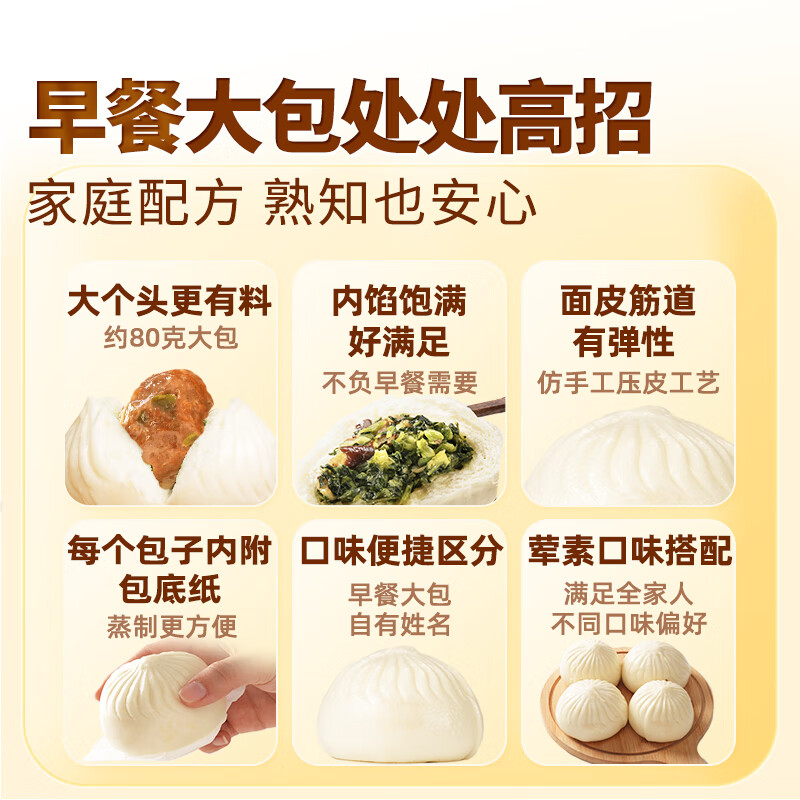 东方甄选早餐大包子4袋装480g/6只/袋 精选美味面点包子速冻半成品 猪肉大葱包*2+豆沙包*2