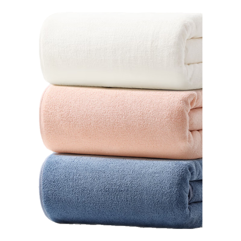 无印良品加大加厚7A抗菌珊瑚绒浴巾成人男女士吸水不掉毛纤维洗澡裹巾 家庭装【米色+橘粉+灰蓝】