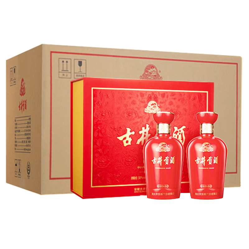 古井贡酒 吉祥如意 浓香型白酒 50度 500ml*2瓶*4套 礼盒整箱