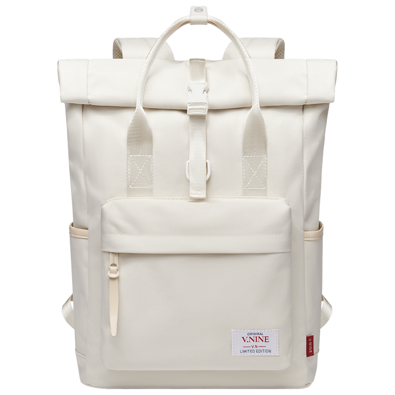 第九城（V.NINE）雙肩包男大容量筆記本電腦包旅行背包情侶款大中學(xué)生書包 果仁杏