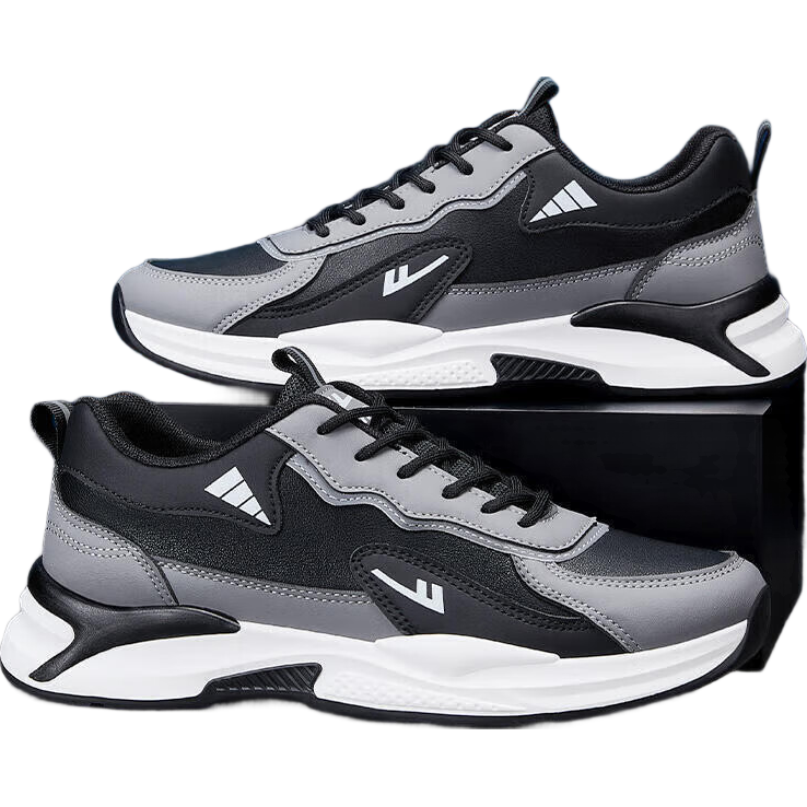 回力官方男鞋運動(dòng)鞋子男潮流皮面休閑鞋輕便透氣緩震跑步鞋 黑色 44