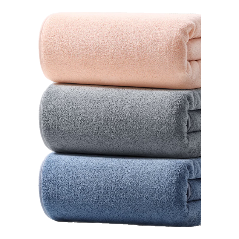 无印良品加大加厚7A抗菌珊瑚绒浴巾成人男女士吸水不掉毛纤维洗澡裹巾 家庭装【橘粉+灰蓝+中灰】