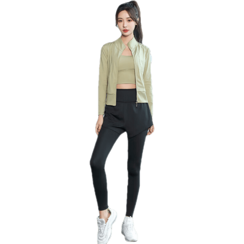 TUM!運(yùn)動(dòng)套裝女健身房跑步晨跑瑜伽服春夏季感新款時(shí)尚速干衣 草綠短袖五件套 XXL