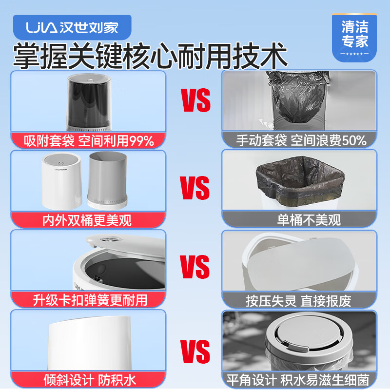 汉世刘家气压吸附垃圾桶家用2025新款客厅轻奢大容量带盖卧室厨房卫生间 15L升级款+带轮子【吸附套袋】