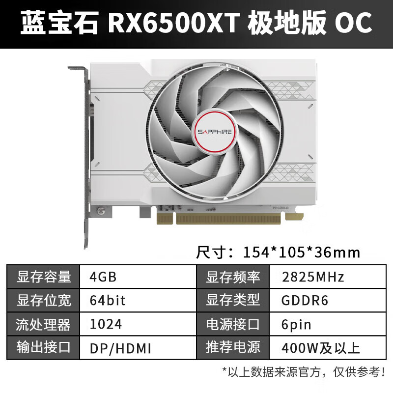 华硕（ASUS）蓝宝石RX6500 6600 6650 6750GRE 7700 7800XT 7900XTX显卡 蓝宝石RX6500XT 极地版OC 4G