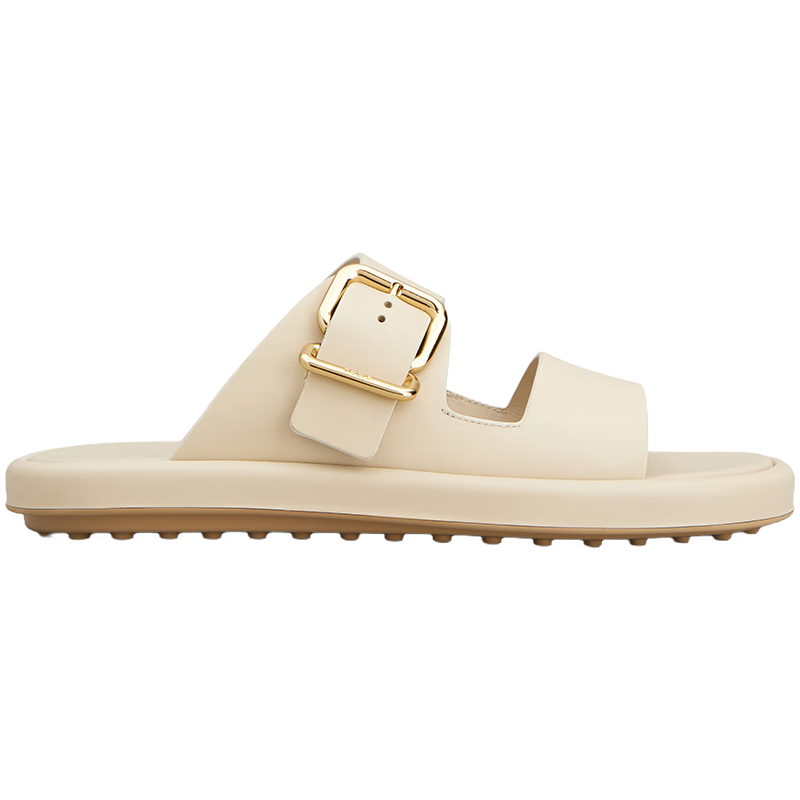 TOD’S【24期免息】官方2025春夏新品女士皮革金屬飾扣涼鞋休閑女鞋單鞋 奶油色 39