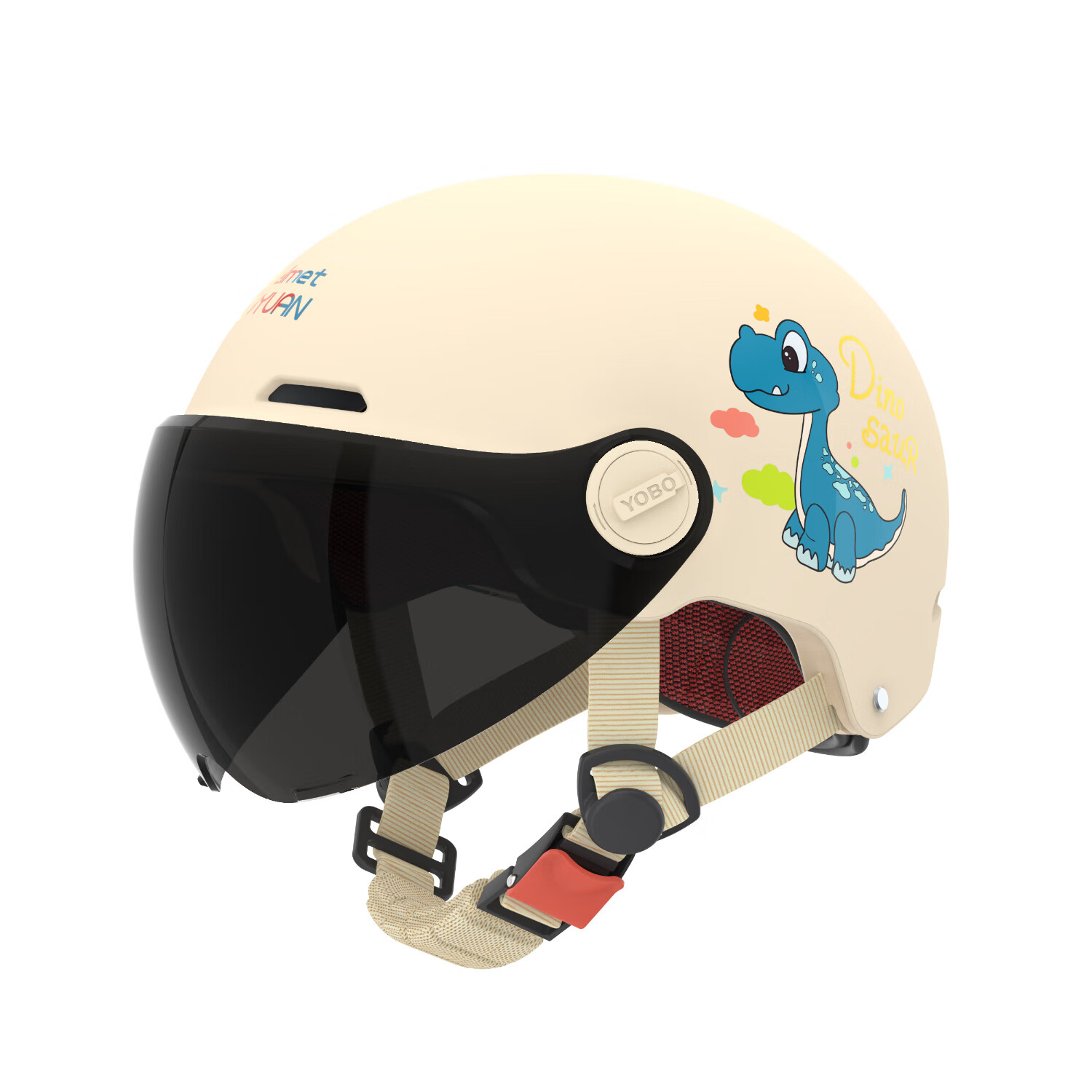 绿源（Luyuan）儿童头盔电动车3c认证头电瓶车头盔儿童6-12岁小孩夏季盔防晒 卡其-卡通龙-【防晒短镜片】 常规款