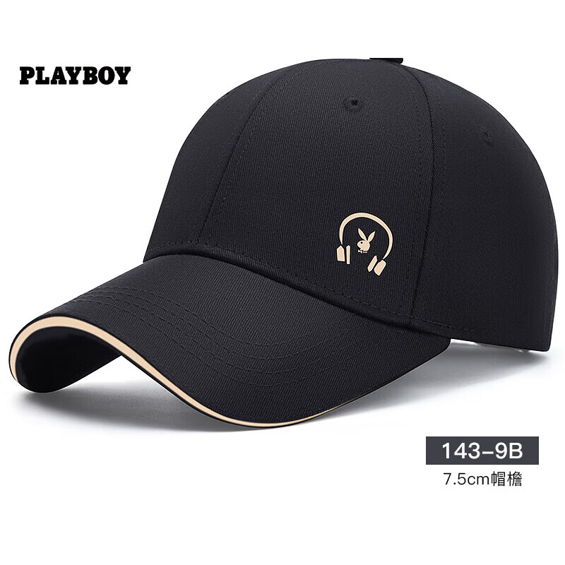 playboy帽子男款2025新款大头围鸭舌帽防晒遮阳棒球帽女春秋潮牌 黑色143-9B 标准帽檐 均码 可调节