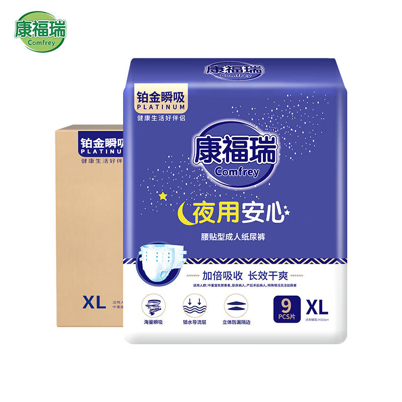 康福瑞鉑金瞬吸全新包裝夜用成人紙尿褲中老年尿不濕粘貼型強力吸收男女 夜用腰貼型紙尿褲XL碼54片