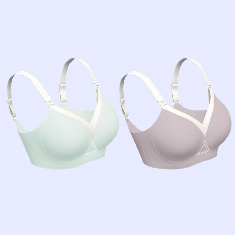 幻曦【2件裝】幻曦孕婦內衣孕期哺乳內衣聚攏防下垂哺乳文胸 牛油果綠+藕荷色 S