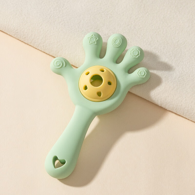 彩虹房子婴儿手掌摇铃玩具0-1岁抓握训练早教 手掌天空蓝