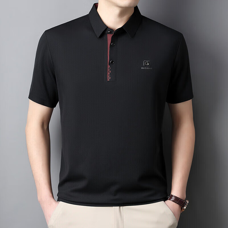 以纯;YISHION789男士夏季百搭POLO衫宽松商务短袖polo衫 黑色 M