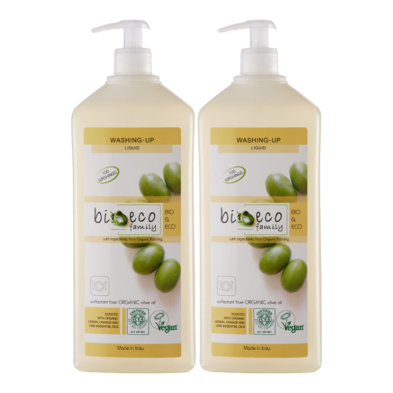 bioecofamily意大利進口bioecofamily洗潔精家用食品級ICEA認證洗碗液2瓶裝 柑橘&檸檬
