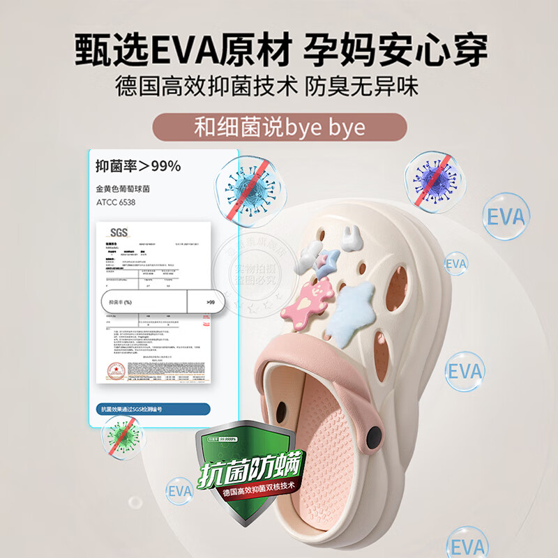 JCZS德国洞洞鞋孕妇专用防滑拖鞋外穿2025新款防臭eva包头踩屎感可爱 白粉【水晶熊10个】防滑抑箘*舒 36 36 -37【适合35-】