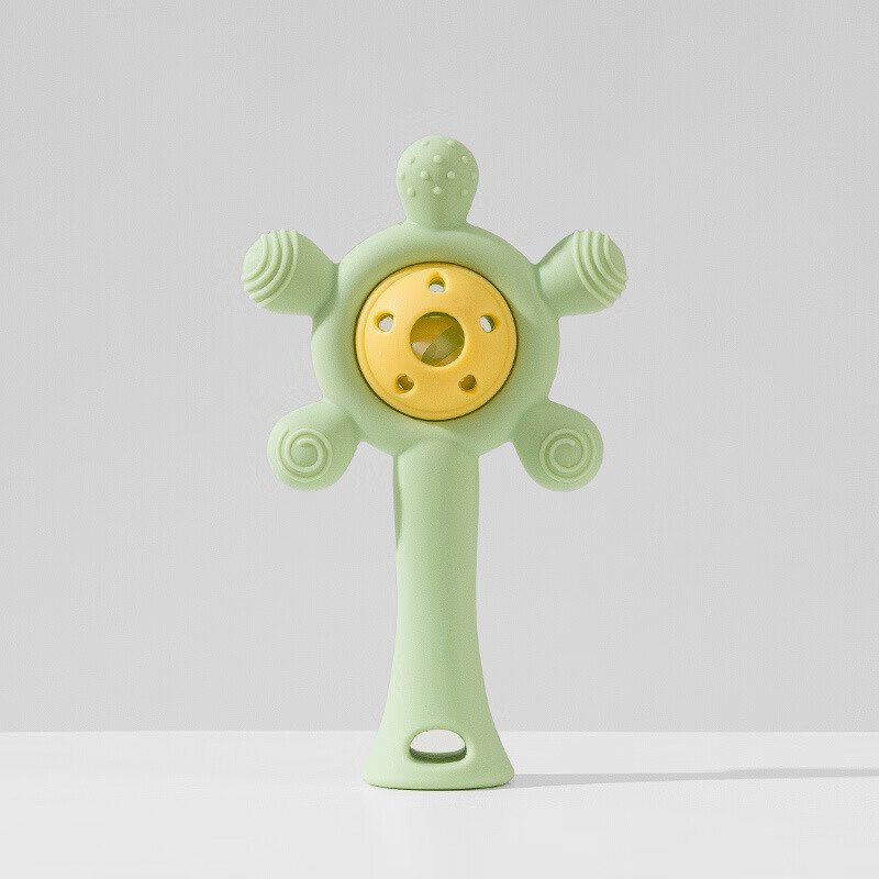 彩虹房子婴儿手掌摇铃玩具0-1岁抓握训练早教 手掌天空蓝