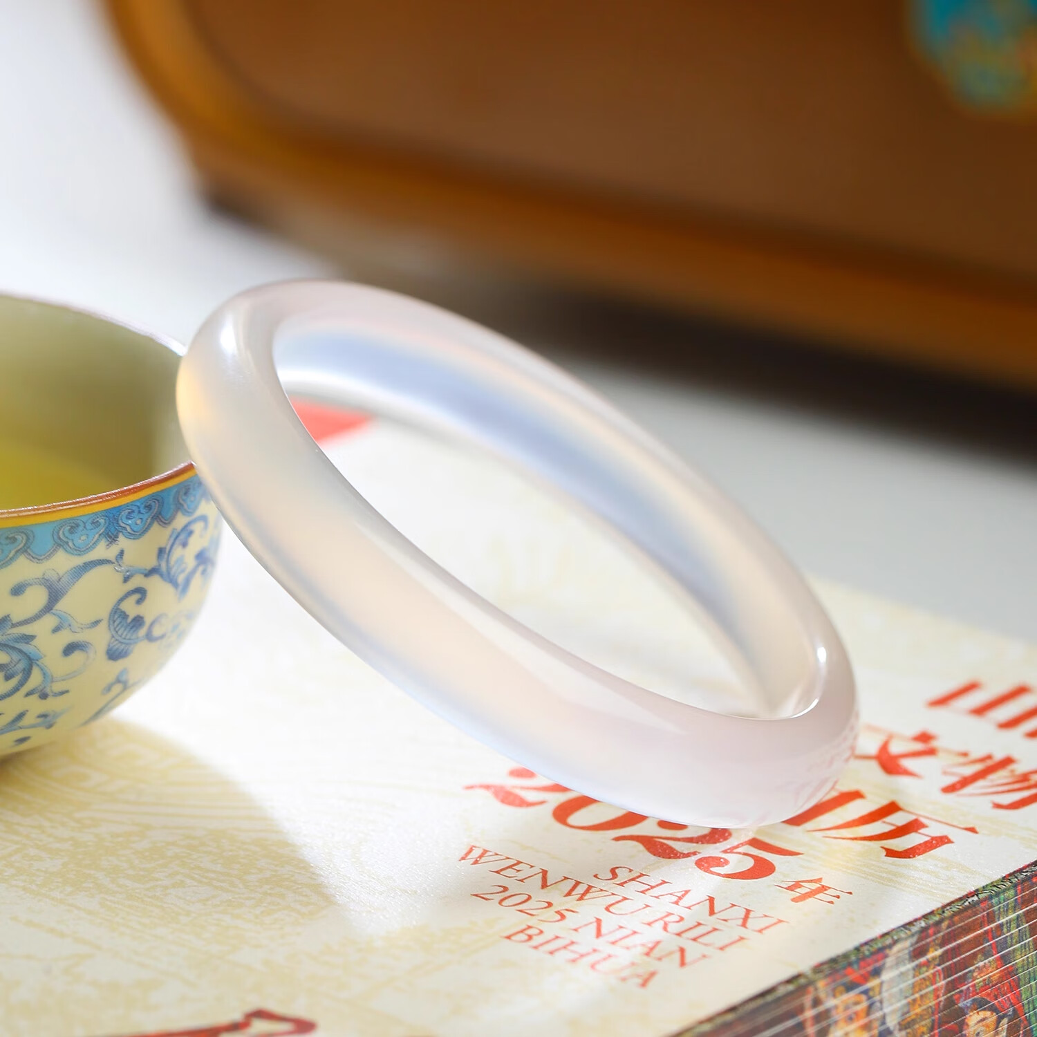 戴银坊白月光玉手镯女冰种宽条玉髓镯子首饰品纪念日生日礼物女友老婆 荔枝冻手镯（叮当镯） 62-63圈口（130-140斤）