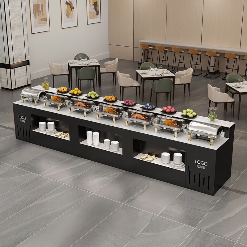 餐廳單位食堂快餐保溫臺雙面自助餐商用中島取餐臺布菲臺菜品擺臺 靠墻100*80*100CM