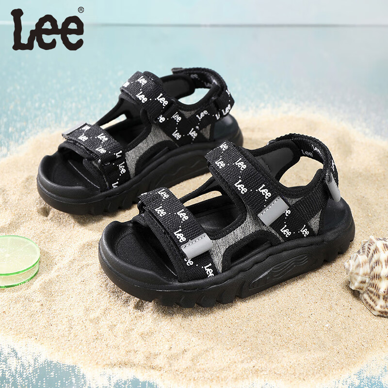 Lee儿童凉鞋【轻便款】夏季儿童魔术贴户外凉鞋中大童轻便沙滩鞋 黑色 36 【建议脚长223mm】