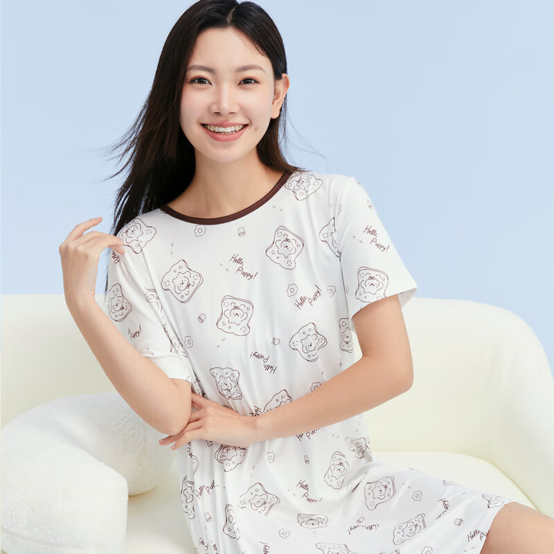 香蜜闺秀（GOSO）可爱风睡裙可外穿短袖时尚减龄女士家居服女运动裙 白色 XL