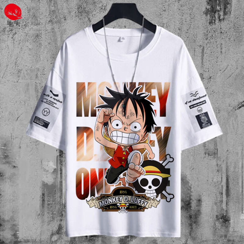 思鸞海賊王t恤短袖寬松太陽神尼卡喬伊波伊路飛索隆羅學(xué)生聯(lián)名衣服夏 白色 S